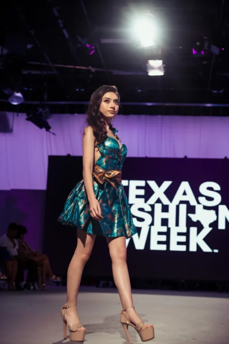 Turquoise & Bronze Brocade Cocktail Dress